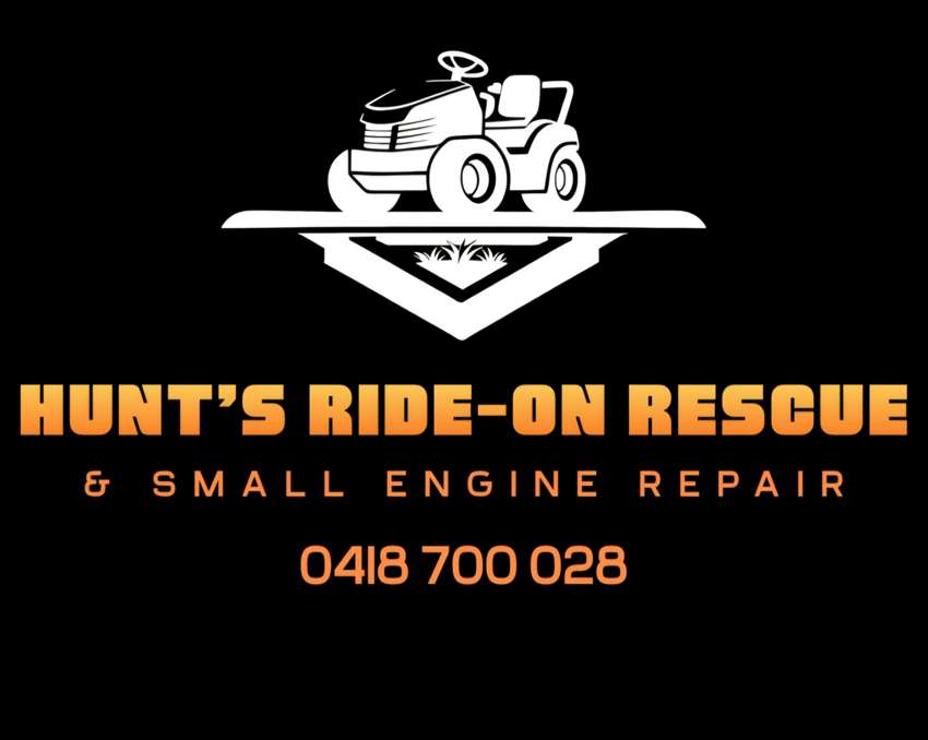 Hunt’s Ride-On Rescue and Small Engine Repair official logo and phone number